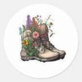 Wilde bloem Hiking Boot: Voel de vrijheid! | Styli Ronde Sticker (Voorkant)