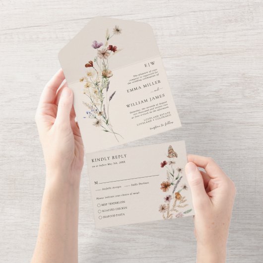 Wilde bloem in één bruiloft all in one uitnodiging (Afscheurbaar)
