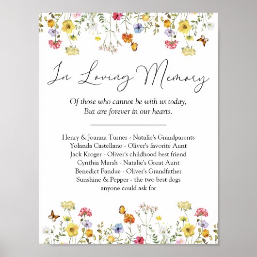 Wilde bloem 'In Loving Memory' herdenkings huwelij Poster (Voorkant)