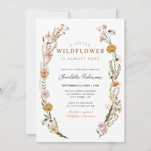 Wilde bloem is onderweg naar het Baby shower van F Kaart (Voorkant)