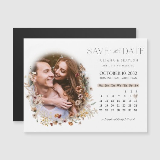 Wilde bloem Kalender en Foto Opslaan Datum (Voorkant / Achterkant)