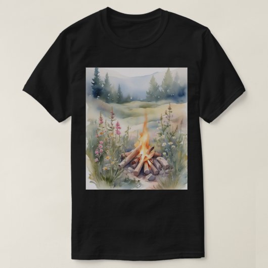 Wilde Bloem Kampvuur Botanisch Kampeer Shirt Natuu (Design voorkant)