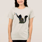 Wilde bloem kat Silhouet Vlinder  Tri-Blend Shirt (Voorkant)