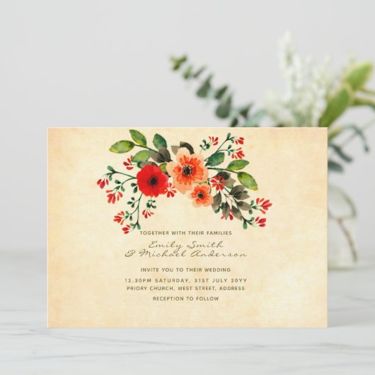 Wilde bloem klaproos trouwkaarten rustiek kaart (Staand voorkant)