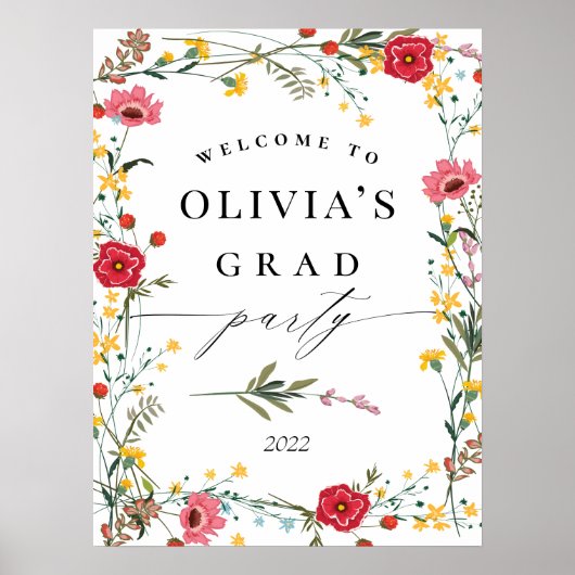 Wilde bloem Klasse 2021 Graduation Party Welcome Poster (Voorkant)
