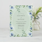 Wilde Bloem Korenbloem Munt Blad Bruiloft Kaart (Staand voorkant)