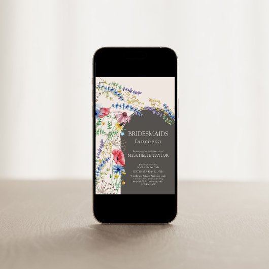 Wilde bloem Korm Floral Arch Bridesmaids Luncheon Kaart