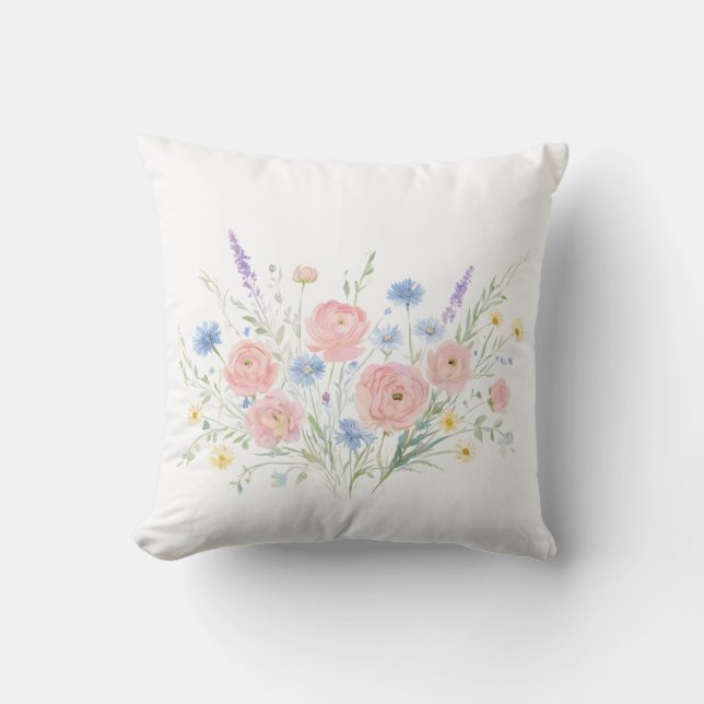 Wilde Bloem Kussen Zachte Botanische Decor (Voorkant)