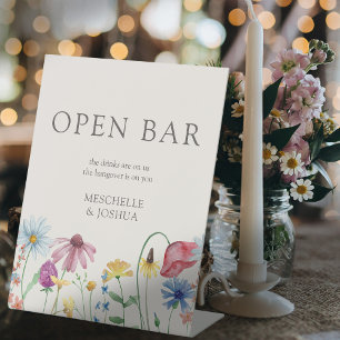 Wilde bloem Land Floral Weddenschap Open Bar Reclamebord Met Voetstuk