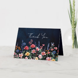 Wilde Bloem Landelijke Boho Bloemige Navy Trouwdag Bedankkaart