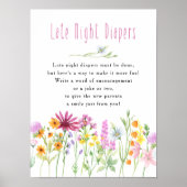Wilde bloem Late Night Diaper Baby shower Poster (Voorkant)