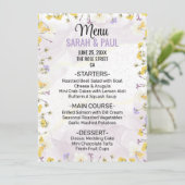 Wilde bloem lavendel en gele bloemige bruiloft menu (Staand voorkant)
