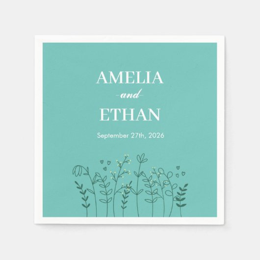 Wilde Bloem Lichtgroene Trouw Servet (Voorkant)