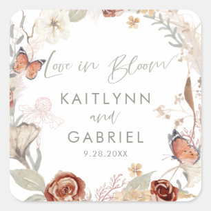 Wilde-bloem-liefde in Bloom Wreath Waterverf Weddi Vierkante Sticker