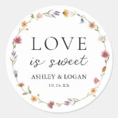 Wilde bloem Liefde Is Zoete Trouwcadeaus Ronde Sticker (Voorkant)
