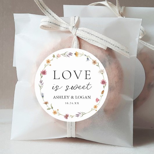 Wilde bloem Liefde Is Zoete Trouwcadeaus Ronde Sticker