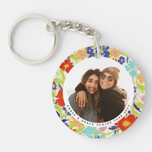 Wilde bloem Lijst met tekst rond foto Sleutelhanger (Voorkant)