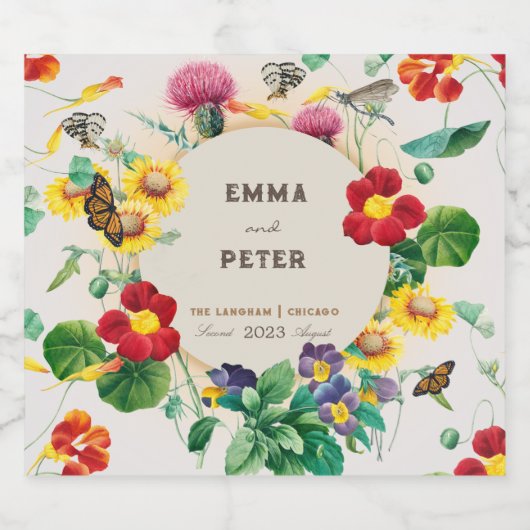 Wilde bloem likeurfles etiket (Enkel label)