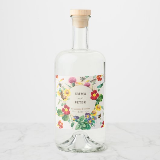 Wilde bloem likeurfles etiket (Voorkant)