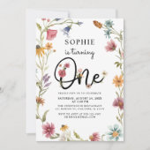 Wilde bloem maakt 1 meisje op de eerste verjaardag kaart (Voorkant)