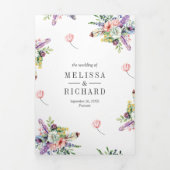 Wilde bloem Mason Jar All in One QR Code Weddensch Drieluik Uitnodiging (Cover)