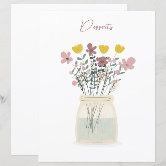 Wilde bloem Mason Jar Desserts Recipe Divider (Voorkant / Achterkant)