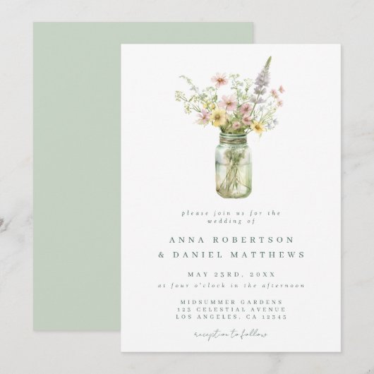 Wilde Bloem Mason Pot Trouwdag Kaart (Voorkant / Achterkant)