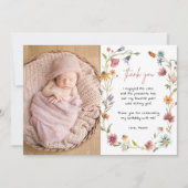 Wilde bloem meisje 1 geboorte Dank je Kaart (Voorkant)