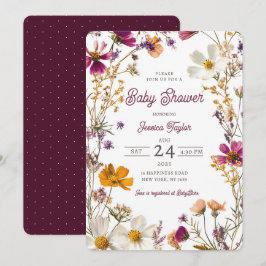 Wilde Bloem Meisjesachtig Geel Paars Baby Shower Kaart