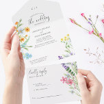 Wilde bloem  mestbloem all in one uitnodiging<br><div class="desc">Wilde bloem drievoudig bruiloft met delicate wilde bloemen en prachtige kalligrafie. Dit ontwerp van de waterverf van de wilde bloem heeft een strakke beembloem in roze lila oranje blauw en geel. Ideaal voor lente- en zomerthema's, van bloementuin tot organische boho. Als u van passende producten zou houden, te doorbladeren gelieve...</div>