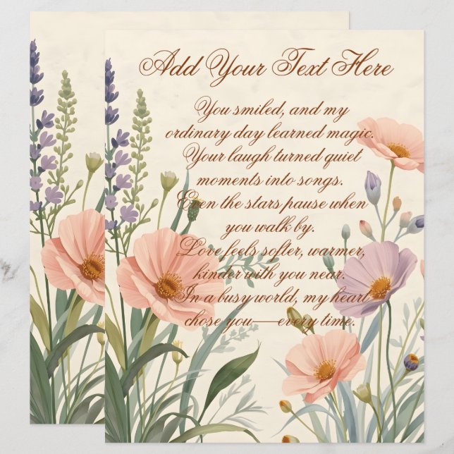 Wilde Bloem met Aangepaste Tekst Scrapbook Papier (Voorkant / Achterkant)