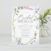 Wilde bloem met blauwe Waterverf Vrijgezellenfeest Kaart (Staand voorkant)