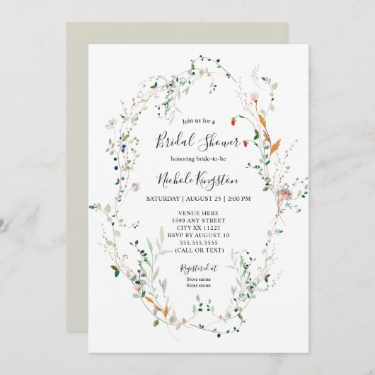 Wilde bloem met bridal Shower Invitation Kaart (Voorkant / Achterkant)