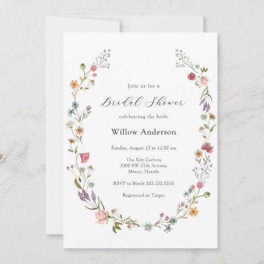 Wilde bloem met bridal Shower Invitation Kaart (Voorkant)
