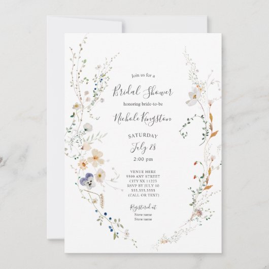 Wilde bloem met bridal Shower Invitation Kaart (Voorkant)
