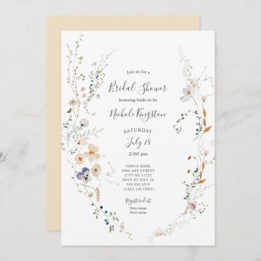 Wilde bloem met bridal Shower Invitation Kaart (Voorkant / Achterkant)