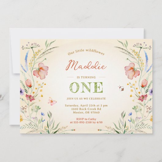 Wilde bloem met de eerste verjaardag van het meisj kaart (Voorkant)