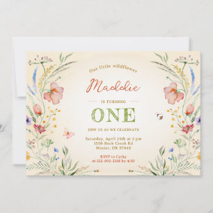 Wilde bloem met de eerste verjaardag van het meisj kaart