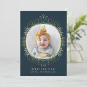 Wilde bloem met handschrift, met kerstfoto feestdagenkaart (Staand voorkant)