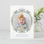 Wilde bloem met handschrift, met kerstfoto feestdagenkaart (Staand voorkant)