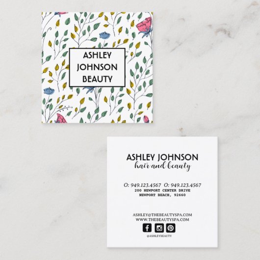 Wilde bloem met kleurrijke wilde bloem vierkante visitekaartje (Voorkant / Achterkant)