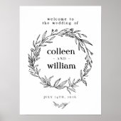 Wilde bloem met ronde bruiloft Welkomstbord Poster (Voorkant)