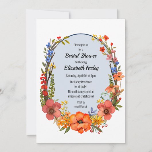 Wilde bloem met uitnodiging voor de douche van de  (Voorkant)