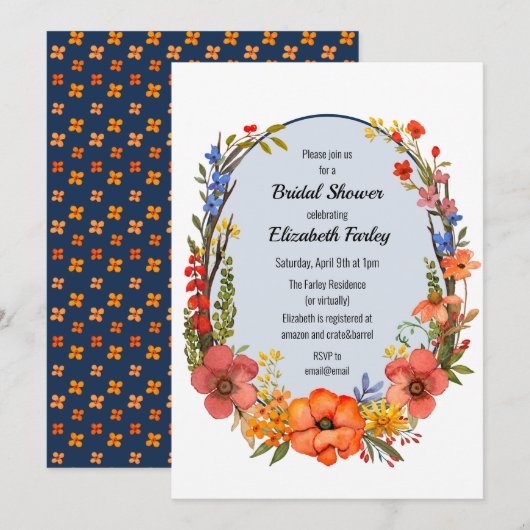 Wilde bloem met uitnodiging voor de douche van de  (Voorkant / Achterkant)