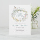 Wilde bloem met vlinder | Baby shower Kaart (Staand voorkant)