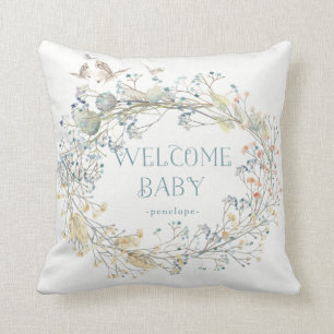 Wilde bloem met vlinder   Welkom Baby Kussen