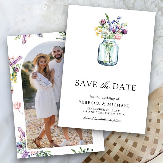 Wilde bloem Metselaarsglas Foto Bruiloft Save The Date
