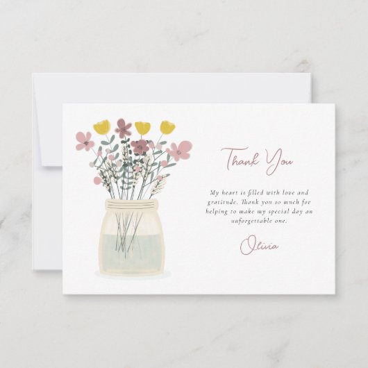 Wilde bloem Metselaarsglas Handlettering Bedankkaart (Voorkant)