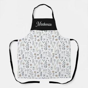 Wilde Bloem Moderne Boho Stijlvolle Monogram Naam  Schort