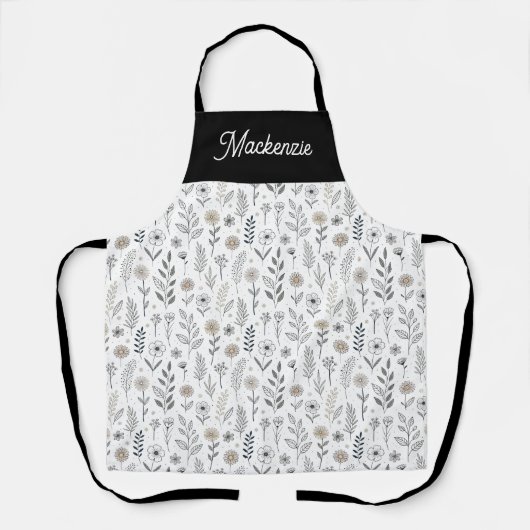 Wilde Bloem Moderne Boho Stijlvolle Monogram Naam Schort (Voorkant)
